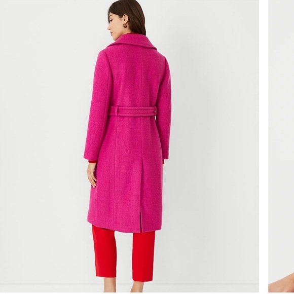 LIKE NEW! Ann Taylor Wool Blend Pink Notch Collar Wrap Trench Coat - Picture 8 of 12